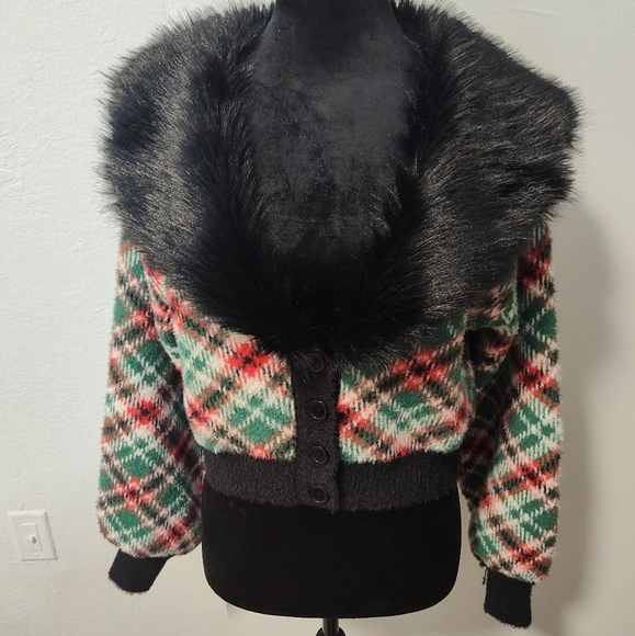 Sugar Thrillz Holiday Party Plaid Cardigan - Size S - Picture 2 of 9